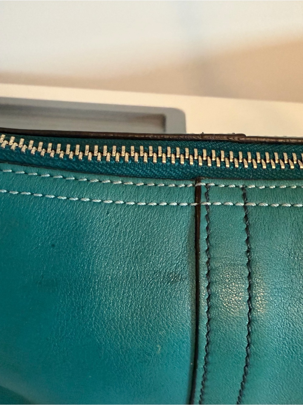 Coach Vintage Hamptons Demi Baguette Shoulder Bag Teal Leather - Picture 5 of 11
